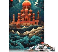 Taj Mahal Sailing on Wave Jigsaw Puzzles Puzzle 500 Pieces Jigsaws Rectangular Wooden Jigsaw Stress Reliever Difficult Challenge 500pcs (52x38cm)