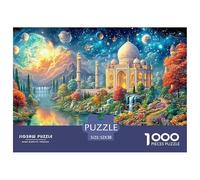 Taj Mahal Under A Multi-moon Cosmic Sky with River And Blooms 1000-Piece Jigsaw Puzzle Dream Building - Challenging Game for Men, Women & Elders 52x38cm/1000pcs
