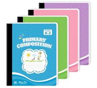 Taja Composition Notebook Primary Ruled, 4 Pack Aesthetic Composition Book, 9-3/4" x 7-1/2", 160 Pages (80 Sheets), Perfect for School Office Supplies, Blue, Green, Pink, Purple