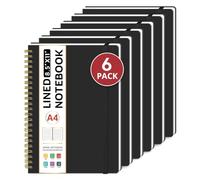 Taja Spiral Lined Notebook, 8.5"x11" Notebooks for Work, 6 Pack, Large A4 Journal for Women & Men, College Ruled Journaling Notebook for Writing, 6 Pcs, Plastic Cover Spiral Journal, Black