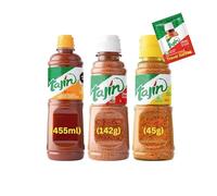 Tajin Authentic Seasoning Set - Clasico Lime (142g), Habanero (45g), and Chamoy Sauce (455ml) including To Go Sachet