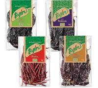Tajin Mexican Dried Chillies Set | 1 x Guajillo Chillies 75g 1 x Ancho Chilli 75 1 x Arbol Chillies 75 1 x Pasilla Chilli 75g