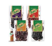 Tajin Mexican Dried Chillies Set of 4-75g each (Arbol, Pasilla, Ancho, Guajillo) - Including Lime Seasoning 10g Bottle- Authentic Mexican Treat - Assorted Chillies