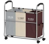 Tajsoon 3 Bag Laundry Cart, Laundry Hamper Sorter with Heavy Duty Lockable Wheels, Laundry Basket Organizer with Removable Bags, Laundry Separator Hamper for Clothes Storage, Gray+Beige+Red