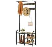 Tajsoon Coat Rack, Hall Tree with Shoe Bench for Entryway, 4-in-1 SCoat Rack Shoe Bench Storage for Hallway, 11.24 X 28.35 X 66.34 Inches, Metal, Rustic Brown and Black