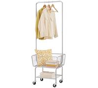 Tajsoon Laundry Cart with Clothes Rack, Laundry Hamper with Storage Basket and storage Shelf, Rolling Laundry Cart with Hanging Garment Rack, Lockable Wheels, Metal, Chrome