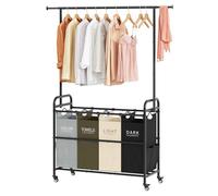 Tajsoon Laundry Sorter Cart with Hanging Clothes Rack, 4 Butler Sorter Basket Organizer, Laundry Hamper Cart with Heavy Duty Rolling Lockable Wheels, 4 Colors