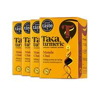 Taka Turmeric Organic Masala Chai Turmeric Tea, 4 x 15 Tea Bags | 1000mg organic Indian turmeric per bag, activated by crushed black peppercorns. Brew with hot milk for a golden chai latte.