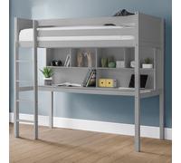 takako wooden highsleeper bunk bed with desk in dove grey