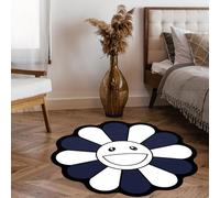 Takashi Murakami Sunflower Area Rug Blue White Special-Shaped Sunflower Floor Mat Modern Non-Slip Home Decor Carpet for Living Dining Room Bedroom 3Ft