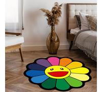Takashi Murakami Sunflower Area Rug Colourful Special-Shaped Sunflower Floor Mat Modern Non-Slip Home Decor Carpet for Living Dining Room Bedroom 3Ft