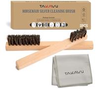 TAKAVU Horsehair Detail Brush Set, 2 Silver Polish Brushes and Polish Cloth for Detail Polish Work, Fine and Heirloom Silverware, Plateware, Jewelry