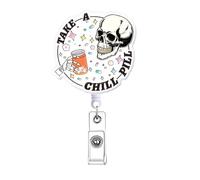 Take A Chill Pill Funny Pharmacy Badge Reel Retractable for Nurse, Pharmacist Cute Nursing Badge Holder, Healthcare PCT CNA RN LPN ID Card Accessorie Medical Nursing Student Badge Clip