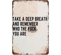 Take A Deep Breath And Remember Who The Fuck You Are Sarcastic Art Funky Nostalgic Positive Creative Retro Metal Tin Sign Plaque House Cafe Office Bar Funny Home Decor 8"x12"