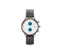 TAKE A SHOT ® Business Wood Watch for Gents, Chronograph, Date, Grey Leather Band, 43 mm, Quartz Movement - Humphrey 2.0