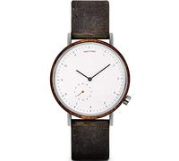 TAKE A SHOT ® Dark Walnut Wood Watch for Men, Leather Strap, 42 mm White dial, Analogue Quartz Movement - George