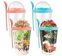 Take and Go Yoghurt Pot Set 4Pcs Overnight Oats Container with Spoon 13.5oz Leakproof Breakfast On The Go Cups with Topping Cereal Cup Dishwasher Safe Overnight Oats Jars for Milk Cereal Salad