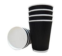 Take Away Supplies LTD Black Ripple 3 Ply Disposable Insulated Paper Cups for Tea Coffee Cappuccino Hot Drinks (1000, 16oz)