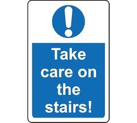 Take Care on The Stairs Safety Sign - 1mm Plastic Sign (200mm x 150mm)