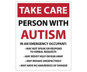 Take Care Person with Autism Emergency Safety Self Adhesive Vinyl Sticker, 195mm x 155mm, for Car Van Bike