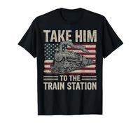 Take Him to The Train Station USA Flag Locomotive Railroad T-Shirt