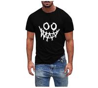 Take Idea Men's Funny Smiley Print Top with Crew Neck Regular Fit Summer Tops Stretch Material Sports Shirt Comfortable Short Sleeve Breathable Sweatshirts Fashion Streetwear, black, XXL