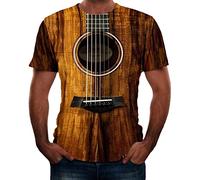 Take Idea Men's T-Shirt 3D Acoustic Guitar Print Regular Fit Top with Crew Neck Summer Short Sleeve Leisure Fitness Sports Shirt Breathable Tops Stretch Material Sweatshirts Fashion Streetwear, brown,