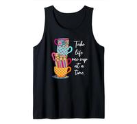 Take Life One Cup at a Time Stack of Tea Cups Tank Top