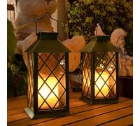 TAKE ME 14" Solar Lanterns Outdoor Waterproof Garden Lanterns Large Flickering Flameless Candle Mission Lights for Table,Outdoor,Party Mothers Day Gifts ( 2 Packs Bronze-Green Color)