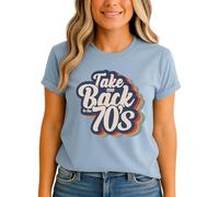 Take Me Back to The 70s Womens Graphic T-Shirt Retro Decades Style Tee M (12-14) Mineral Blue