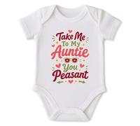 Take Me To My Auntie Baby Bodysuit - soft cotton short sleeve infant onesie with quick-change poppers and retro colourful typography; thoughtful design for newborns showers and proud aunties - Girls