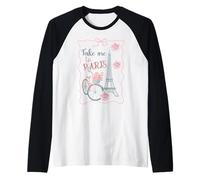 Take Me to Paris, Eiffel Tower and Bicycle with Roses Cute Raglan Baseball Tee