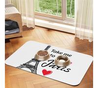 Take Me to Paris Patterned Pet Feeding Mat with Water-Absorbing PU Top & Rubber Base - Anti-Slip Dog Cat Food Mat for Cats, Dogs & Pets, 30x45cm