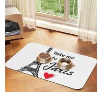 Take Me to Paris Patterned Pet Feeding Mat with Water-Absorbing PU Top & Rubber Base - Anti-Slip Dog Cat Food Mat for Cats, Dogs & Pets, 40x60cm