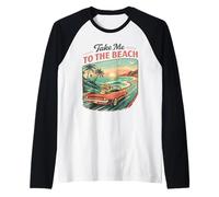 Take Me to The Beach Retro Sunset Drive Raglan Baseball Tee