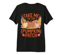 Take Me to The Pumpkin Plaid Acorn Leaves Fall Orchard Gourd Premium T-Shirt