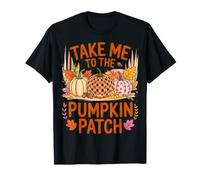Take Me to The Pumpkin Plaid Acorn Leaves Fall Orchard Gourd T-Shirt