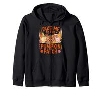 Take Me To The Pumpkin Plaid Acorn Leaves Fall Orchard Gourd Zip Hoodie