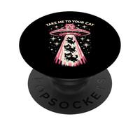Take Me To Your Cat Retro UFO Alien Humor Space Art SciFi Go PopSockets Adhesive PopGrip