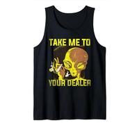 Take Me To Your Dealer Alien Smoking Weed Cannabis UFO Tank Top
