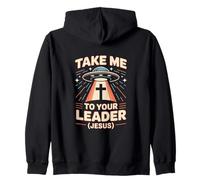 Take Me To Your Leader Jesus Christian UFO Cross Zip Hoodie