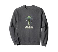 Take Me To Your Leader UFO Sci-Fi Alien Encounter Sweatshirt, Adult Unisex, Dark Heather Grey, M