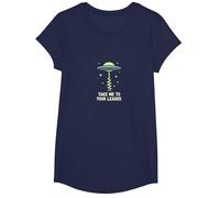 Take Me to Your Leader UFO Sci-Fi Alien Encounter T-Shirt, Girls, Navy, Small