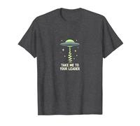 Take Me to Your Leader UFO Sci-Fi Alien Encounter T-Shirt, Men, Dark Heather Grey, 6XL