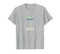 Take Me to Your Leader UFO Sci-Fi Alien Encounter T-Shirt, Men, Heather Grey, 5XL