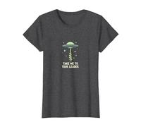 Take Me to Your Leader UFO Sci-Fi Alien Encounter T-Shirt, Women, Dark Heather Grey, L
