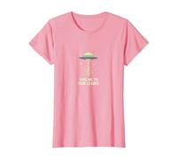 Take Me to Your Leader UFO Sci-Fi Alien Encounter T-Shirt, Women, Pink, S