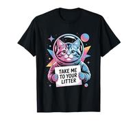 Take Me to Your Litter Funny Cat UFO Alien Space Men Women T-Shirt