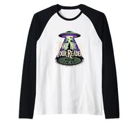 Take Me to Your Reader Funny UFO Alien Book Lover Pun Raglan Baseball Tee