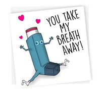 Take My Breath Away Funny Anniversary Card for Him, Her or Valentine's | Light-hearted humour for a husband or wife. Great for an anniversary or Valentine's Day, blank inside for your message.